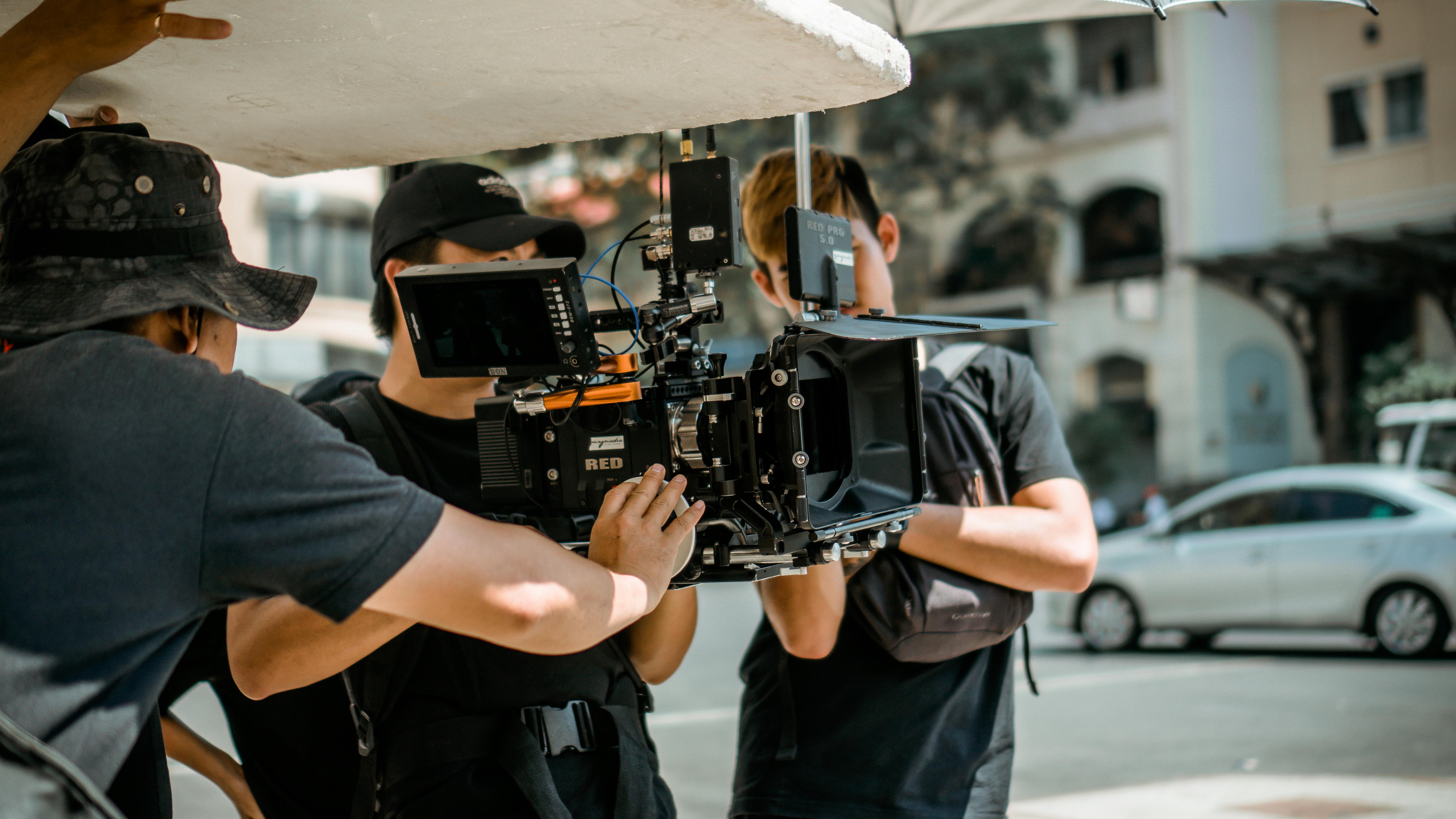 Film production set with dramatic cinematic lighting — the creative environments TrustMark protects